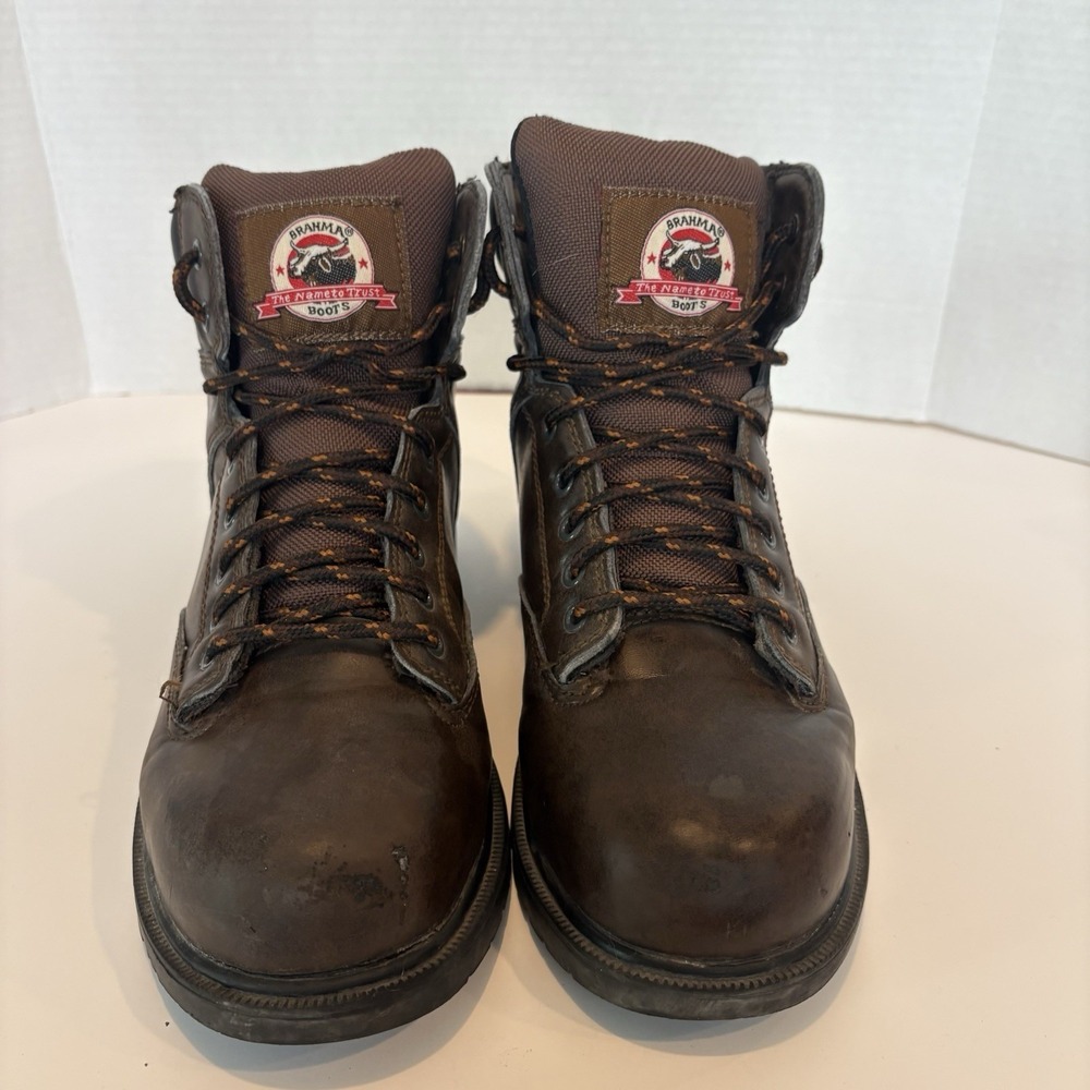 Brahma Men's Brown Leather Work Boots‎ 6" Steel Toe Safety Workwear Size 8 Shoes